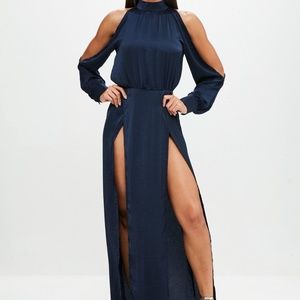 Missguided Navy Split Front Maxi Dress